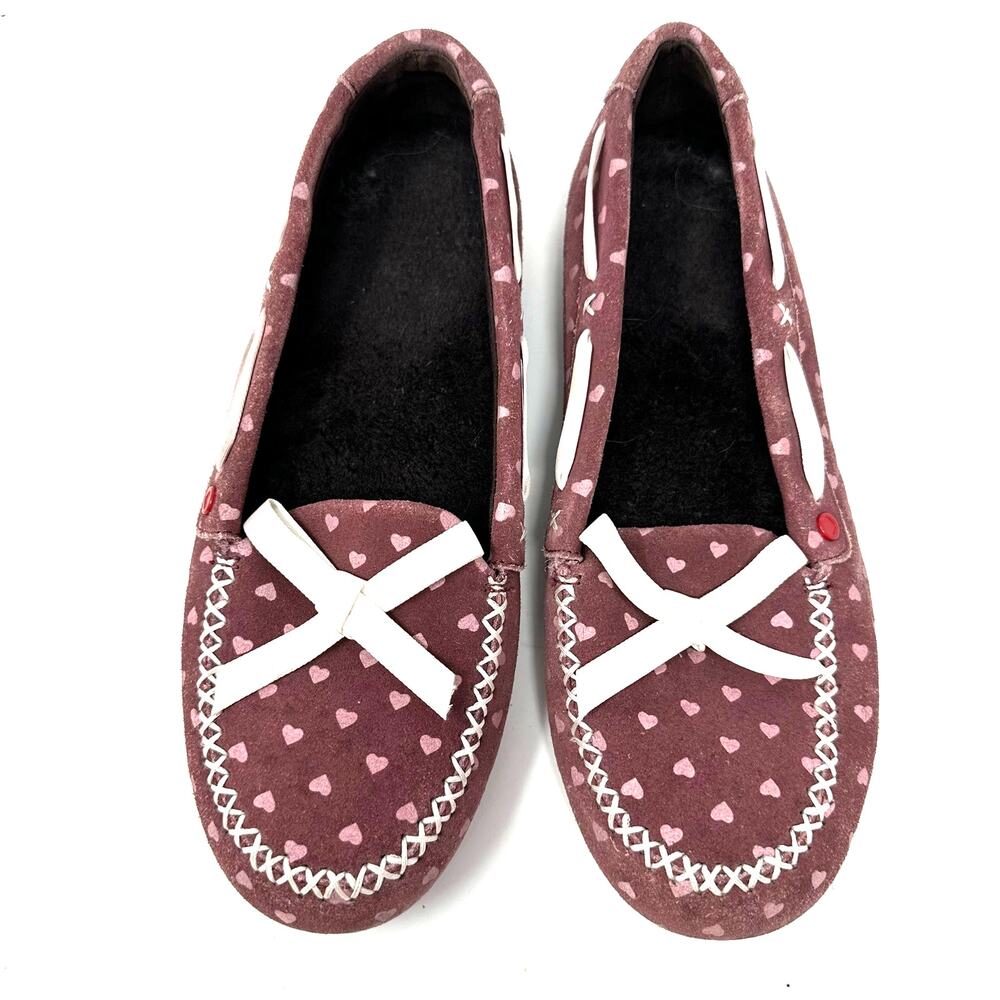 Ugg Size 6‎ Moccasins Red Heart Valentine Slip On House Shoe Flats Sherpa Lined - Picture 7 of 7